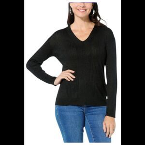LB70 by Lloyd Boston Metallic Ribbed Knit Sweater Black - Regular